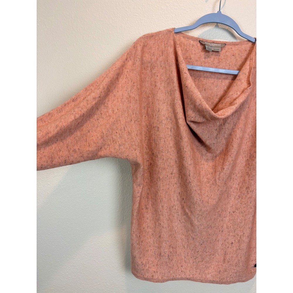 Royal Robbins Cowl Neck Sweater Large Peach Merino Wool Linen Blend Dolman Top - Picture 3 of 9